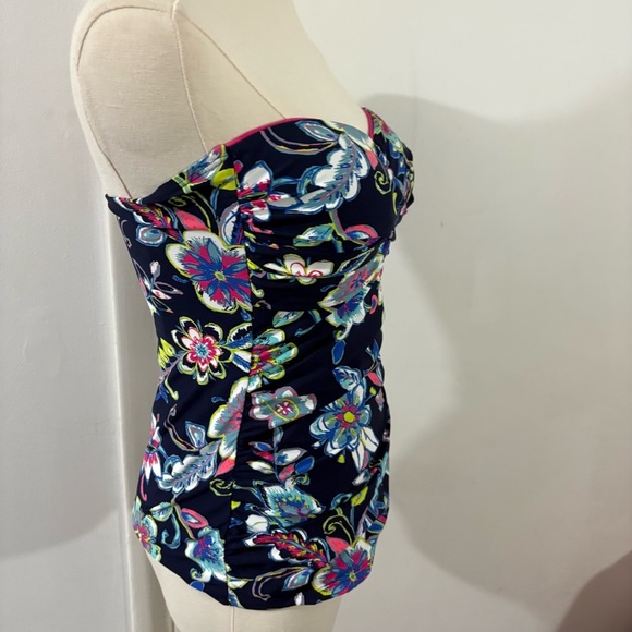 ANNE COLE Women’s Twisted Front Blue Floral Swim Top Tankini Sz S Tropical - Picture 2 of 8